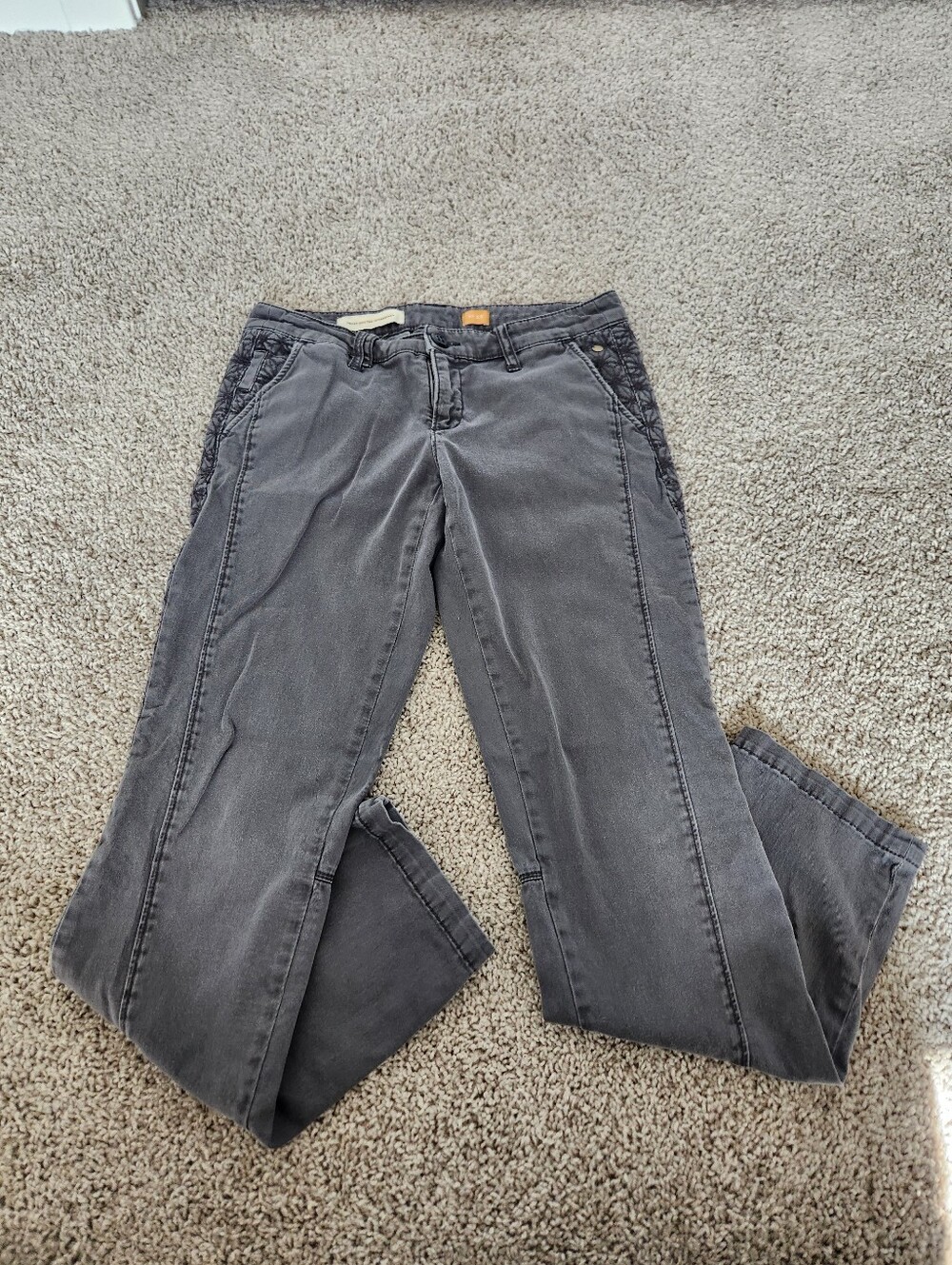 Pilcro & The Letterpress Straight Hyphen Pant Gray Abstract Embroidered Size 27 - Picture 2 of 12